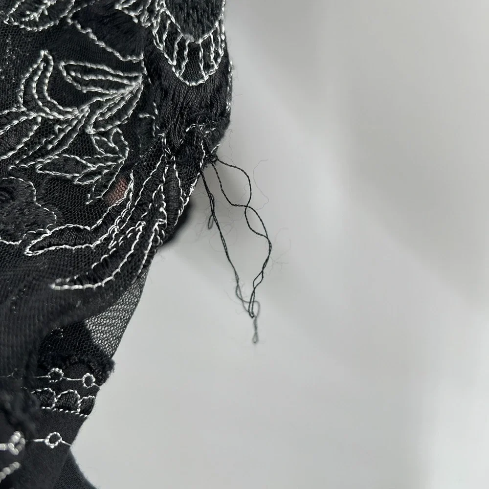 Free People Embroidered Penny Tee black whimsigoth boho‎ whimsical blouse top S